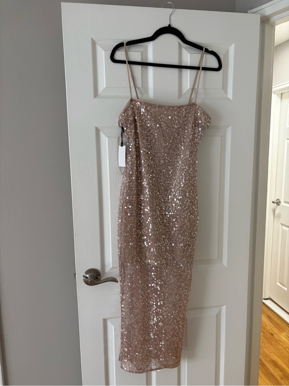 ASTR The Label Sequined Midi Slip Dress - Blush Pink/Champagne, size small